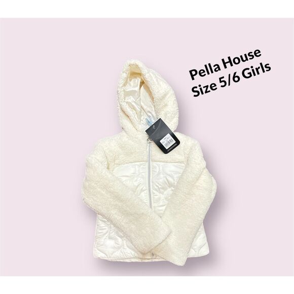 Swiss Alps Girls Hooded Quilted Fleece Jacket Size 5-6 Full Zip Vanilla Pockets - Picture 3 of 5